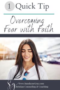 overcoming fear with fiath title with woman smiling