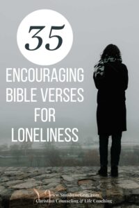 title: 35 bible verses for loneliness | woman standing alone
