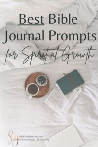 best bible journal prompts for spiritual growth on white bedding background