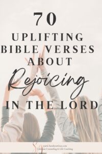 women with hands raised- title: bible verses about rejoicing in the lord