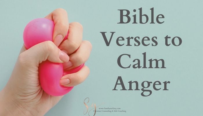 hand holding stress ball; title- Bible verses to calm anger