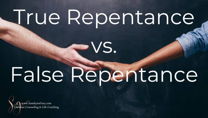 true repentance vs. false repentance with hands touching in background